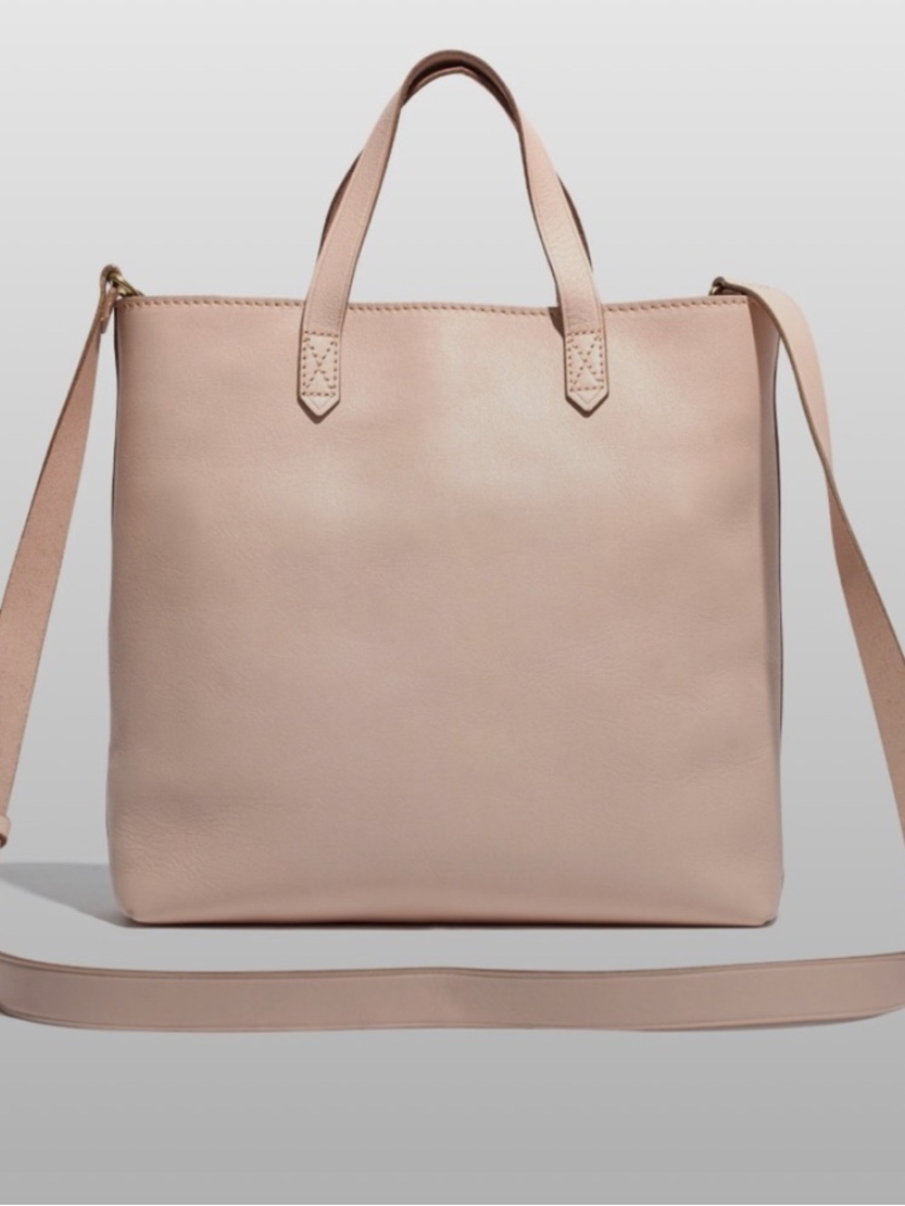 Madewell Small Transport Tote in a Pale Pink/Violet with a Full Zippered Top